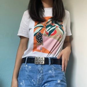 vintage another line inc statement silver belt with black leather. made in usa